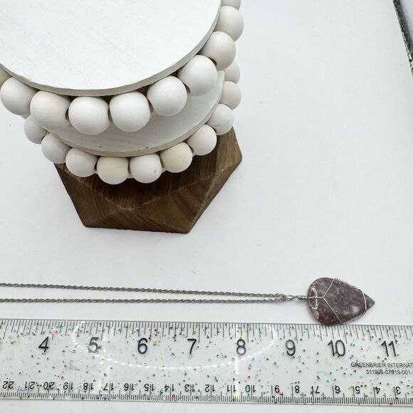 Lepidolite Purple Stone Wire Wrapped Teardrop Pendant Necklace Bohemian 18” - Picture 2 of 10